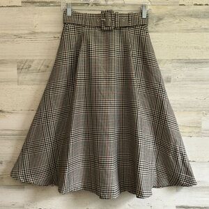 NWT Modcloth Houndstooth High Waist Plaid Belted A-line Knee Skirt Lightweight